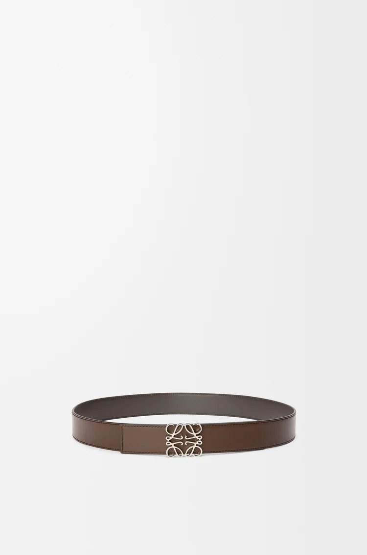 LOEWE Reversible Anagram belt in smooth calfskin Dark Grey/Dark Cigar/Palladium