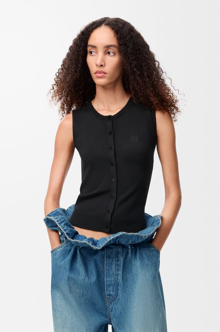 LOEWE Pull sans manches en cachemire et soie Noir