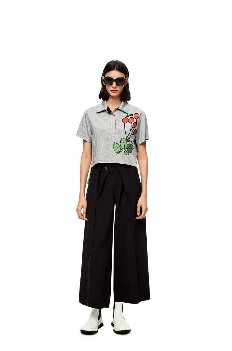 LOEWE Cropped embroidered polo top Silver pdp_rd