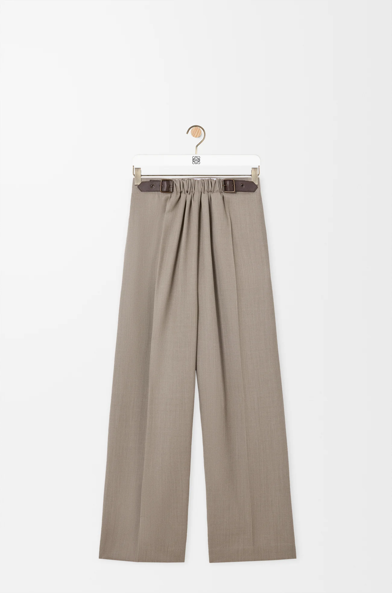 LOEWE Hose mit Gürtel aus Wolle Beige Melange