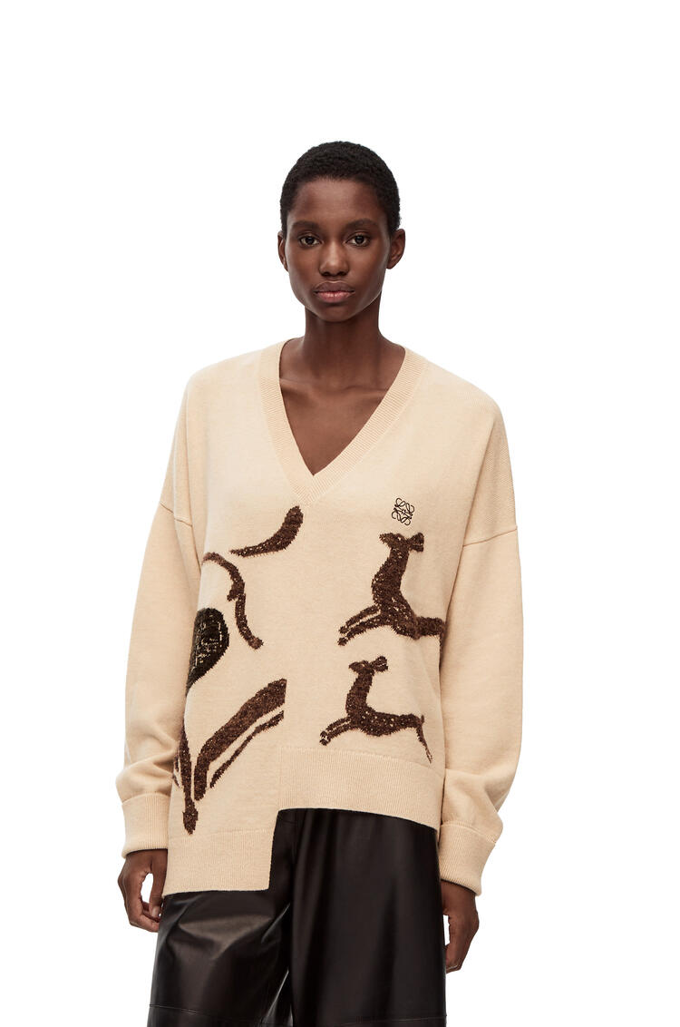 LOEWE Asymmetric deer sweater in wool Beige