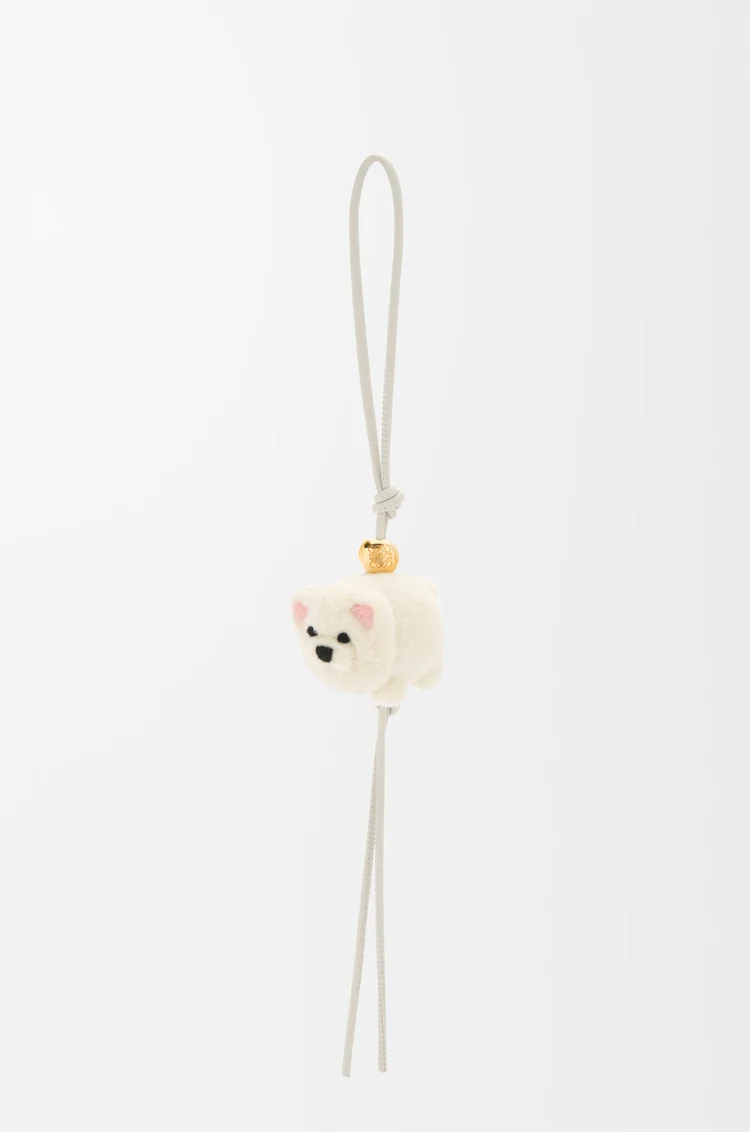 LOEWE Chow chow charm in felt and calfskin Soft White