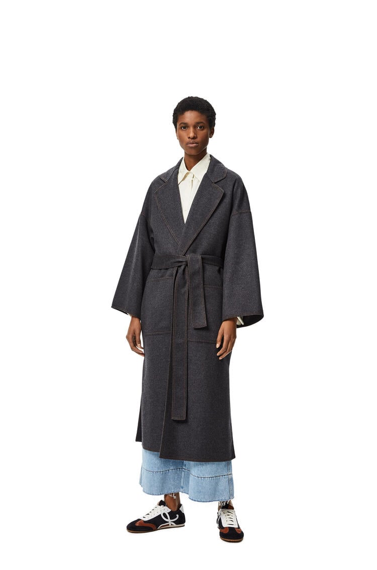 LOEWE Oversize belted coat in cashmere and silk Grey Melange