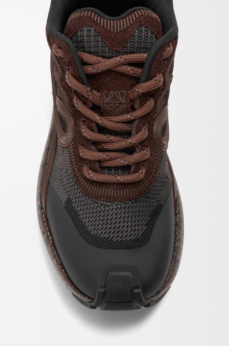LOEWE Pogo sneaker in technical knit and suede Black/Brown/Black