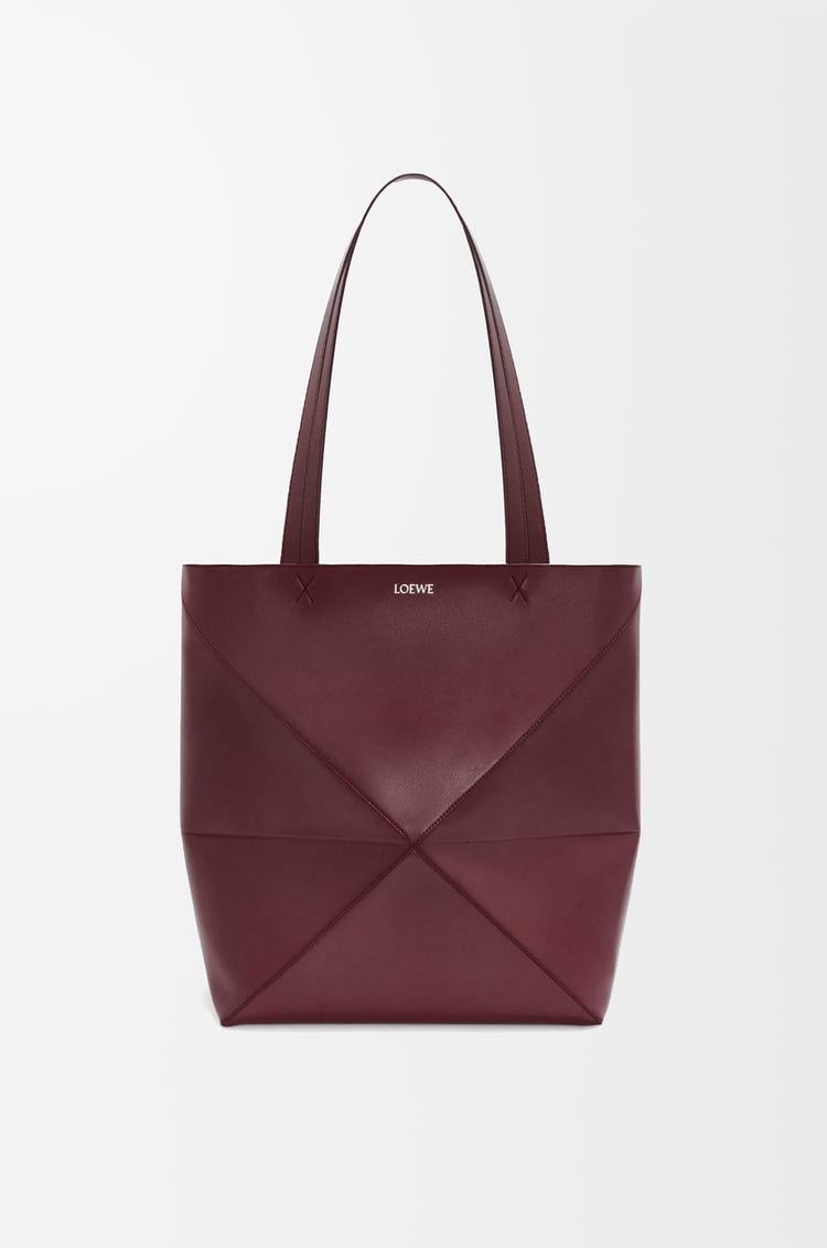 LOEWE XL Puzzle Fold tote in shiny calfskin Dark Burgundy