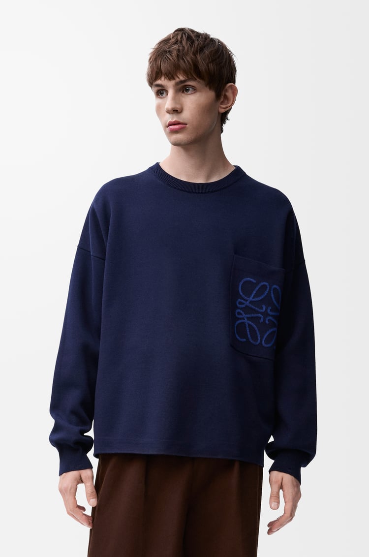 LOEWE 棉质 Anagram 口袋毛衣 海军蓝