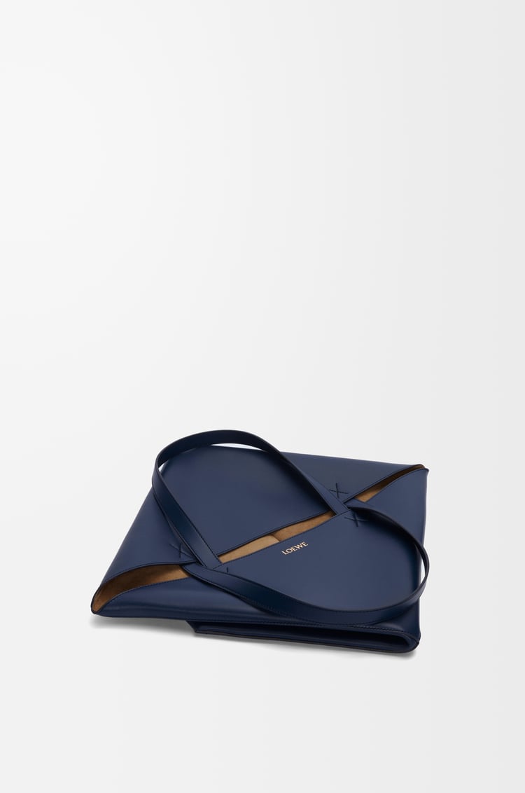 LOEWE XL Puzzle Fold tote in shiny calfskin Abyss Blue
