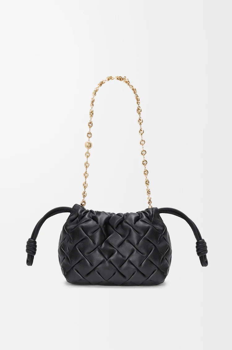 LOEWE Borsa Flamenco Purse mini in nappa di vitello con pieghe Nero