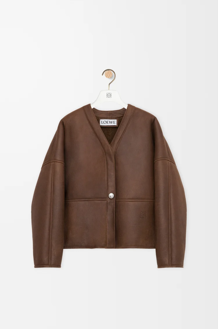 LOEWE Cárdigan Pebble en lana de oveja Marrón Caqui