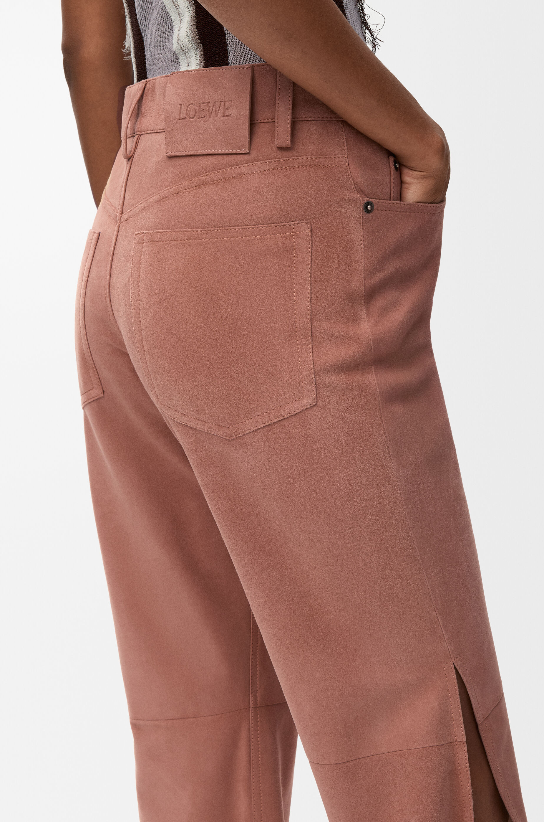 Trousers in suede goatskin Pink - LOEWE APAC official website