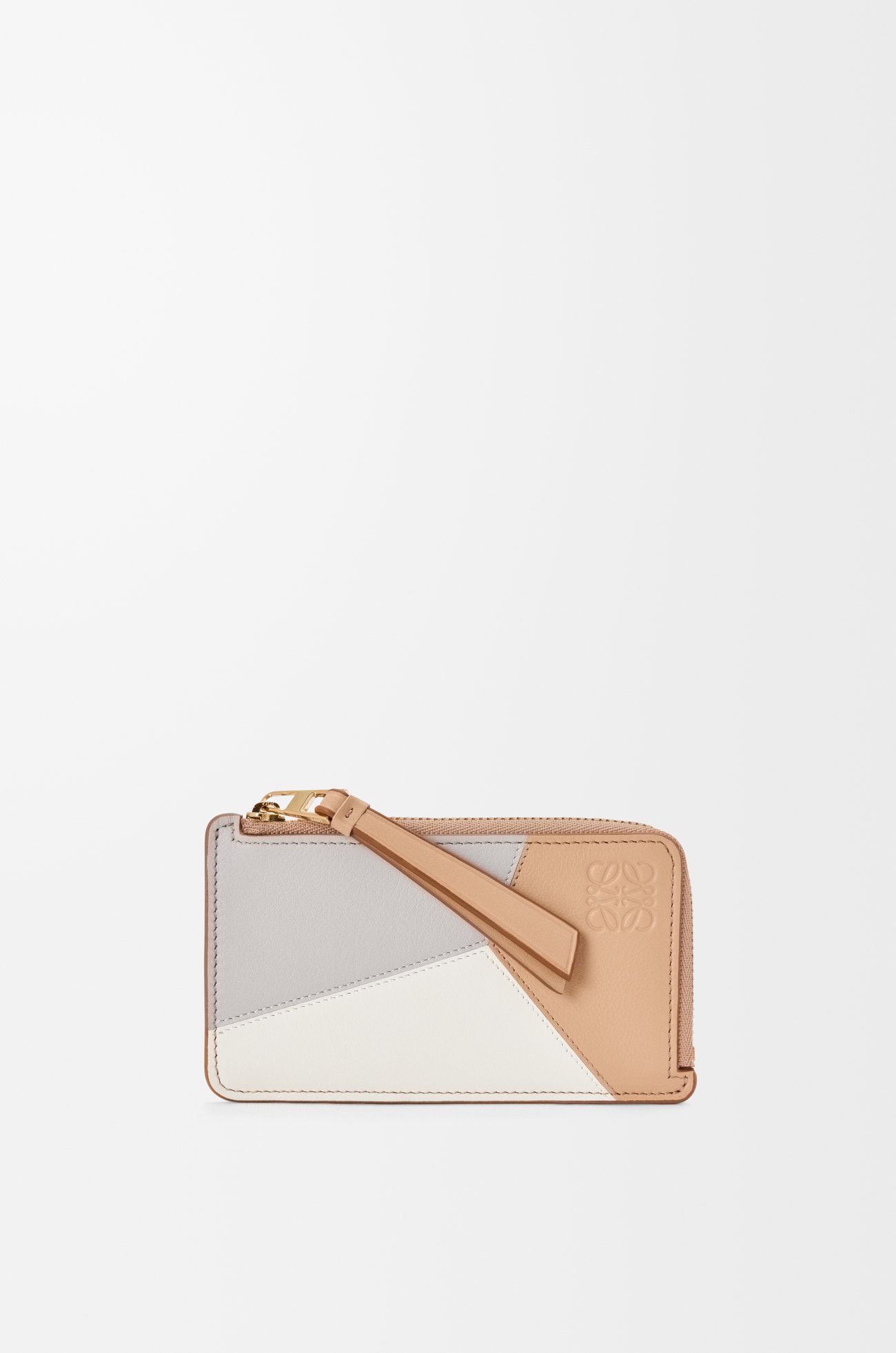 LOEWE Tarjetero-monedero Puzzle en piel de ternera Gris Claro/Beige Sedoso