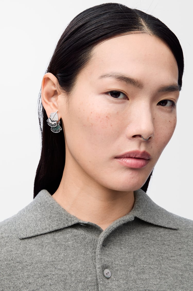 LOEWE Feather earrings in sterling silver and crystals Silver/White
