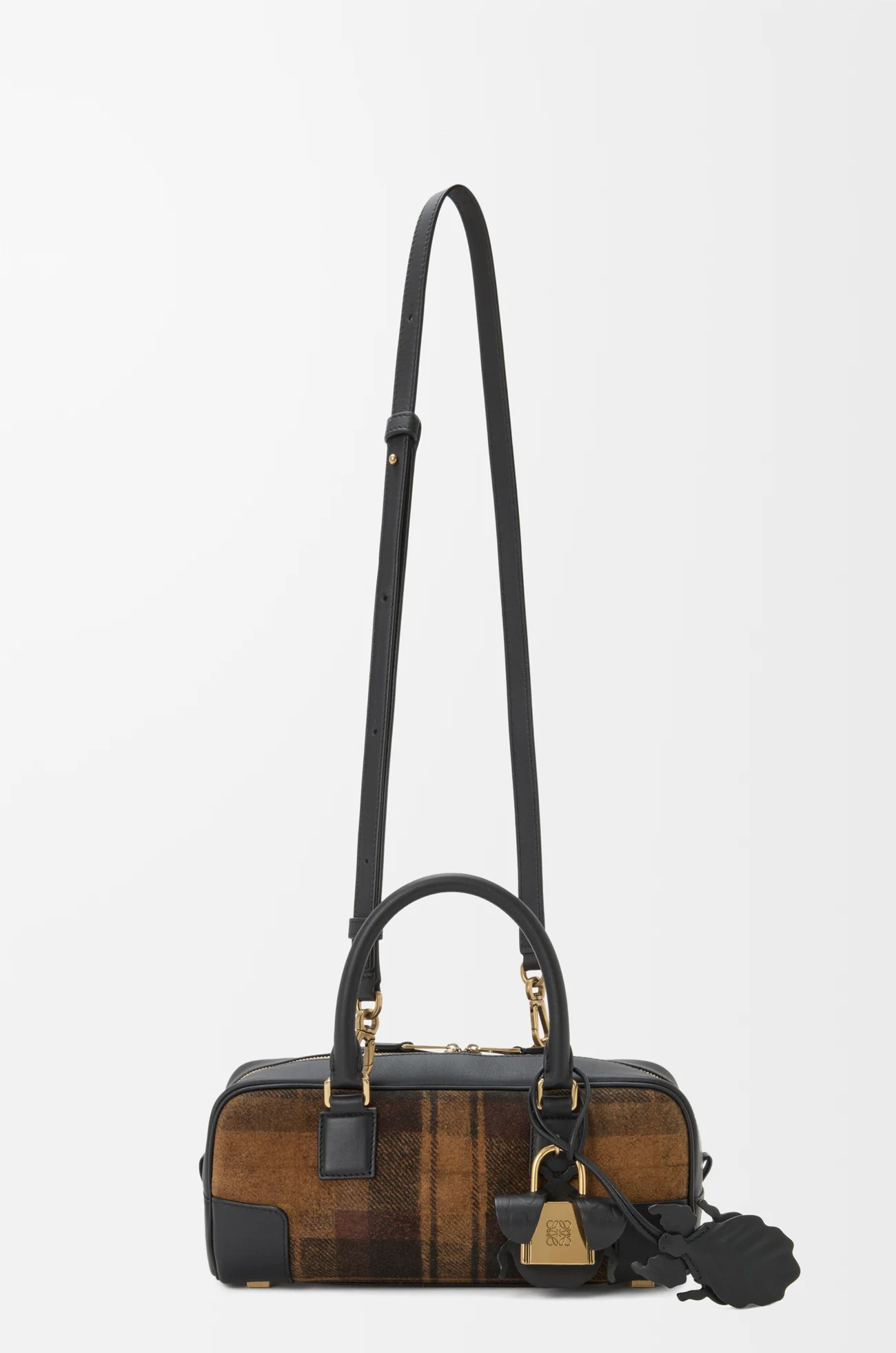 LOEWE 格纹绒面革和纳帕牛皮革 Amazona 23 Cropped 手袋 棕褐色/黑色