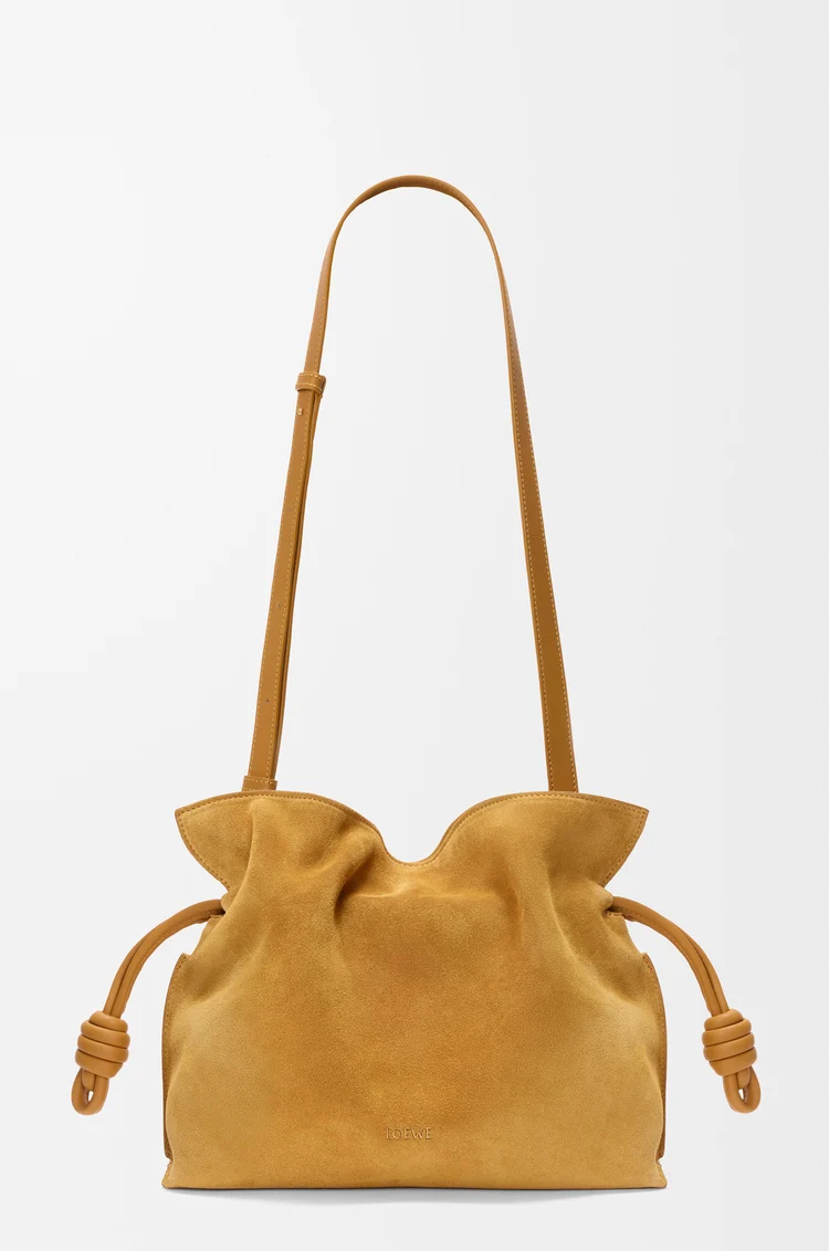 LOEWE Medium Flamenco clutch in suede Ochre