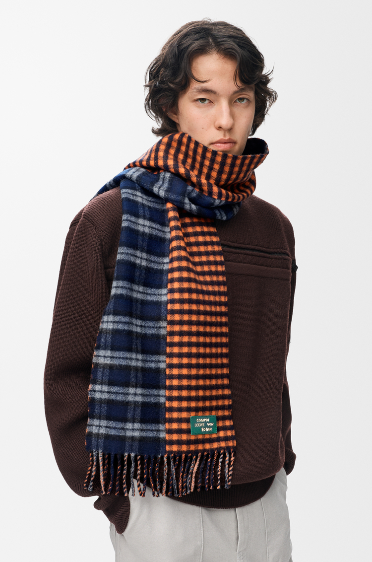 LOEWE Bufanda en lana y cashmere Azul Marino/Naranja