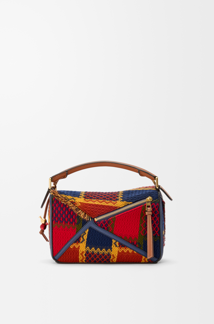 LOEWE Puzzle 10 Tartan re-edition bag in wool and classic calfskin Red