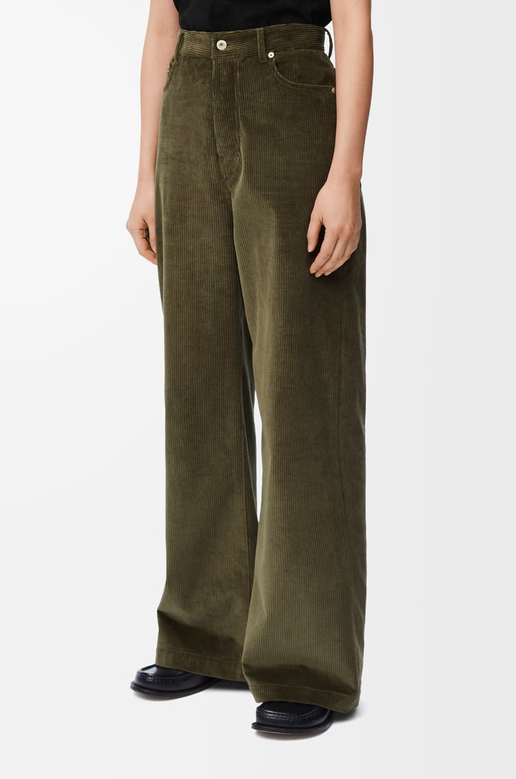 LOEWE High waisted trousers in cotton and cashmere Khaki Green