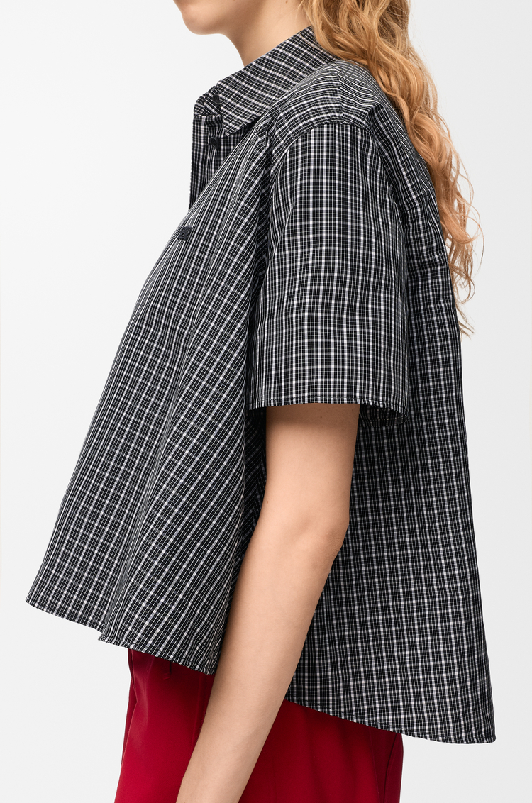 LOEWE Camisa trapecio de manga corta en algodón técnico Negro/Blanco
