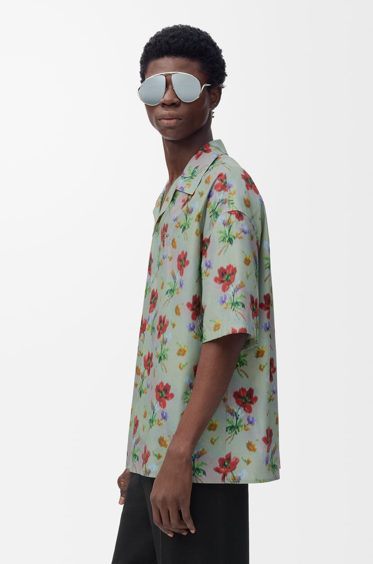 LOEWE Camisa de manga corta en algodón y seda Verde/Rojo