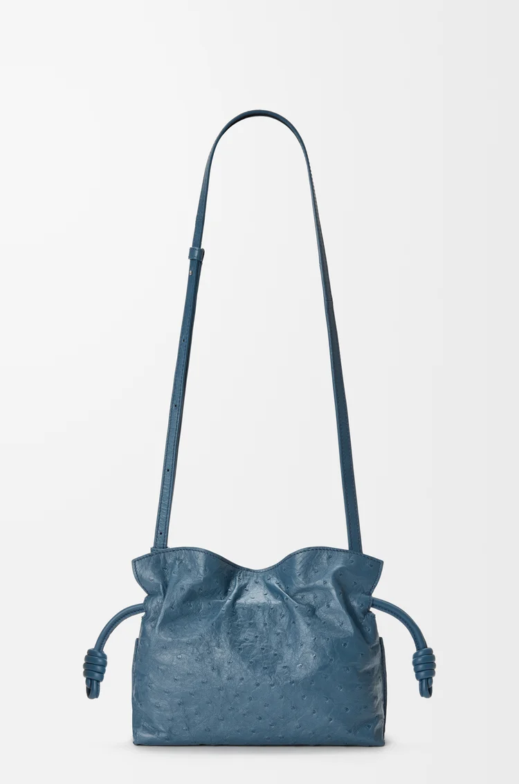 LOEWE Borsa Flamenco Clutch mini in pelle di struzzo Denim