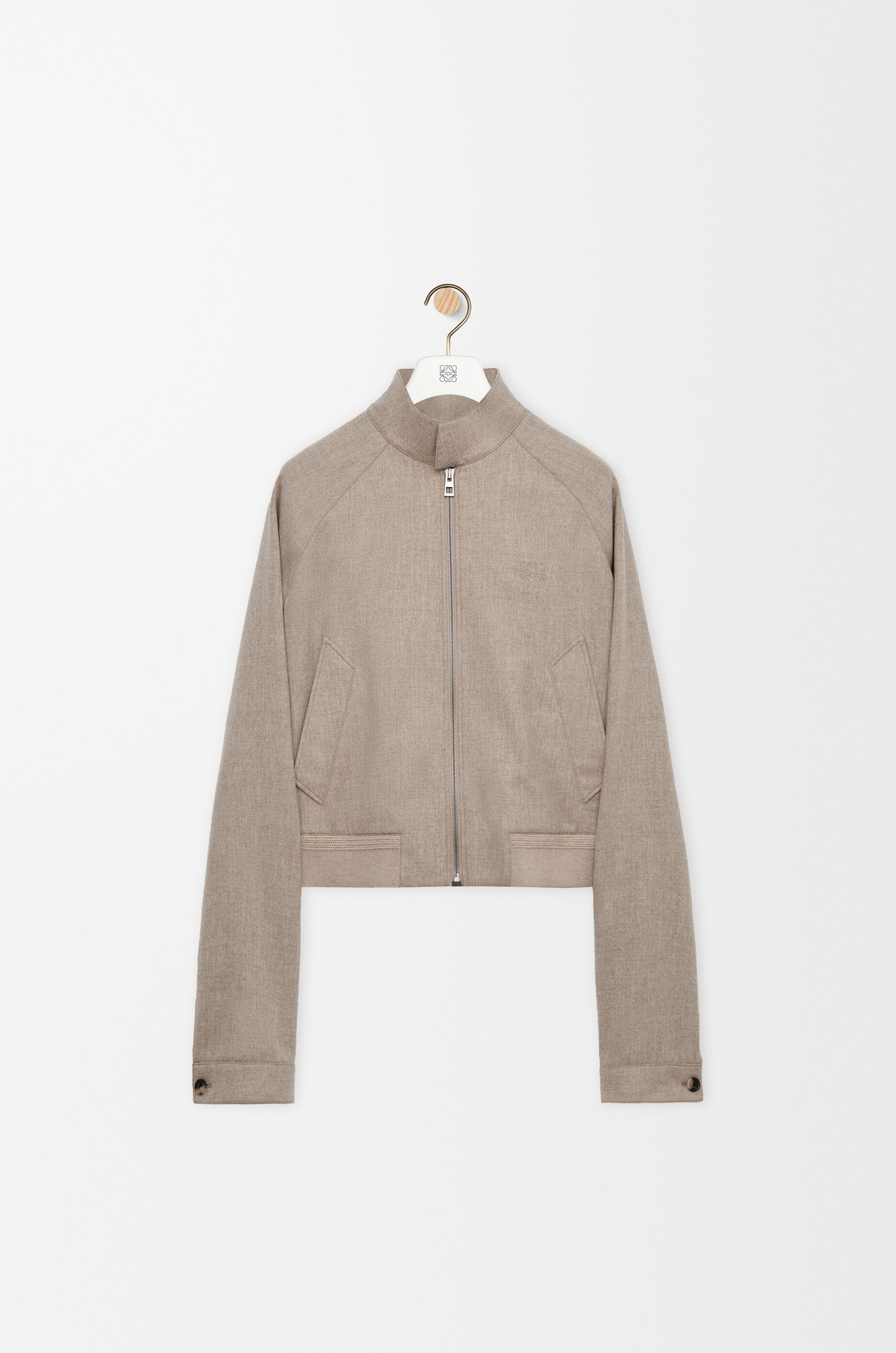 Beige Linen Zip Up Saharienne Jacketロエベ Zip-up cardigan in cotton, linen and wool Beige - LOEWE