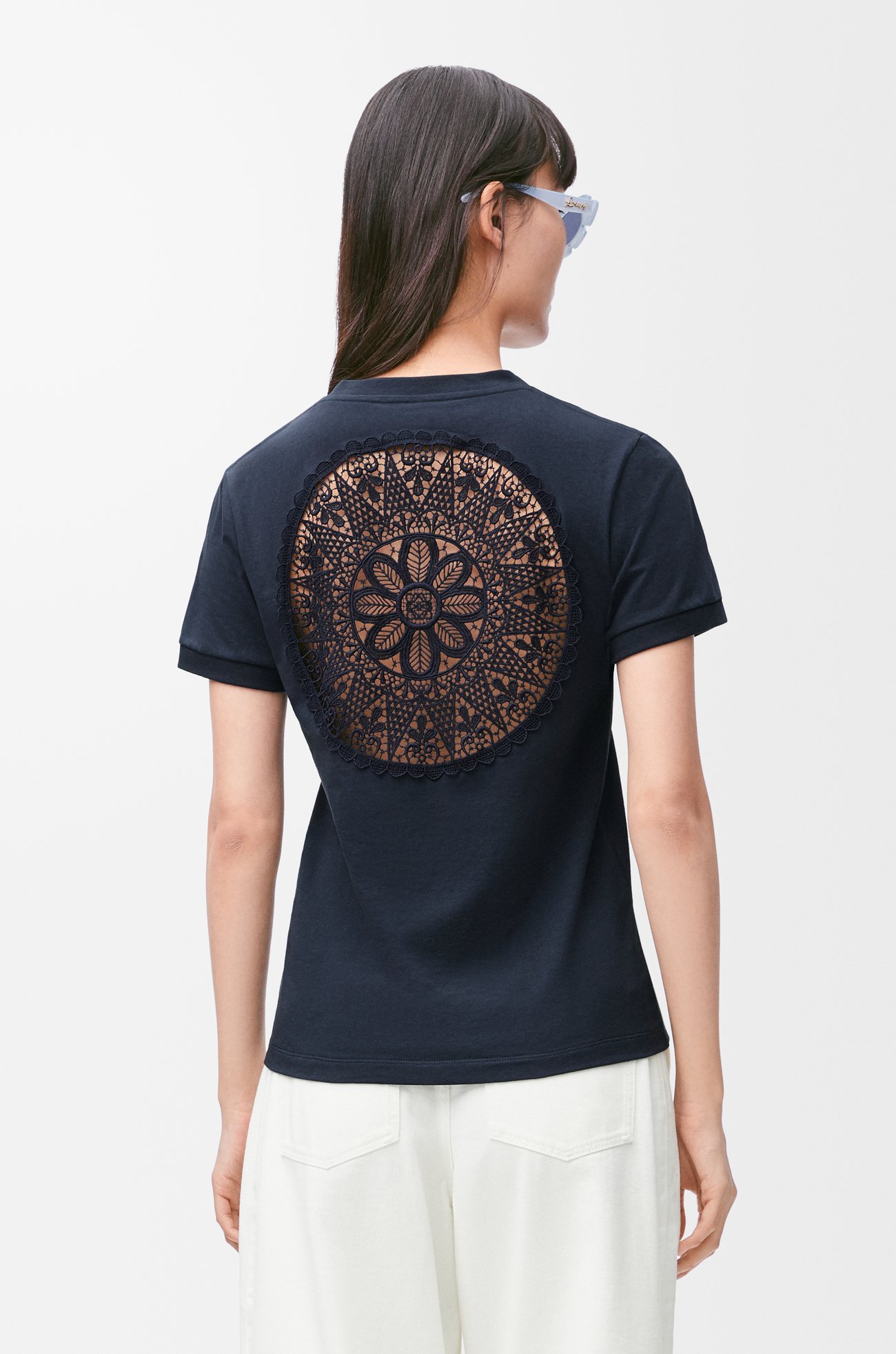 LOEWE レース Tシャツ（コットン） ネイビーブルー