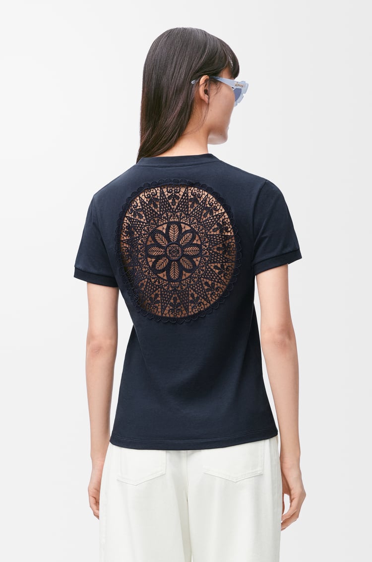 LOEWE Camiseta con encaje en algodón Azul Marino