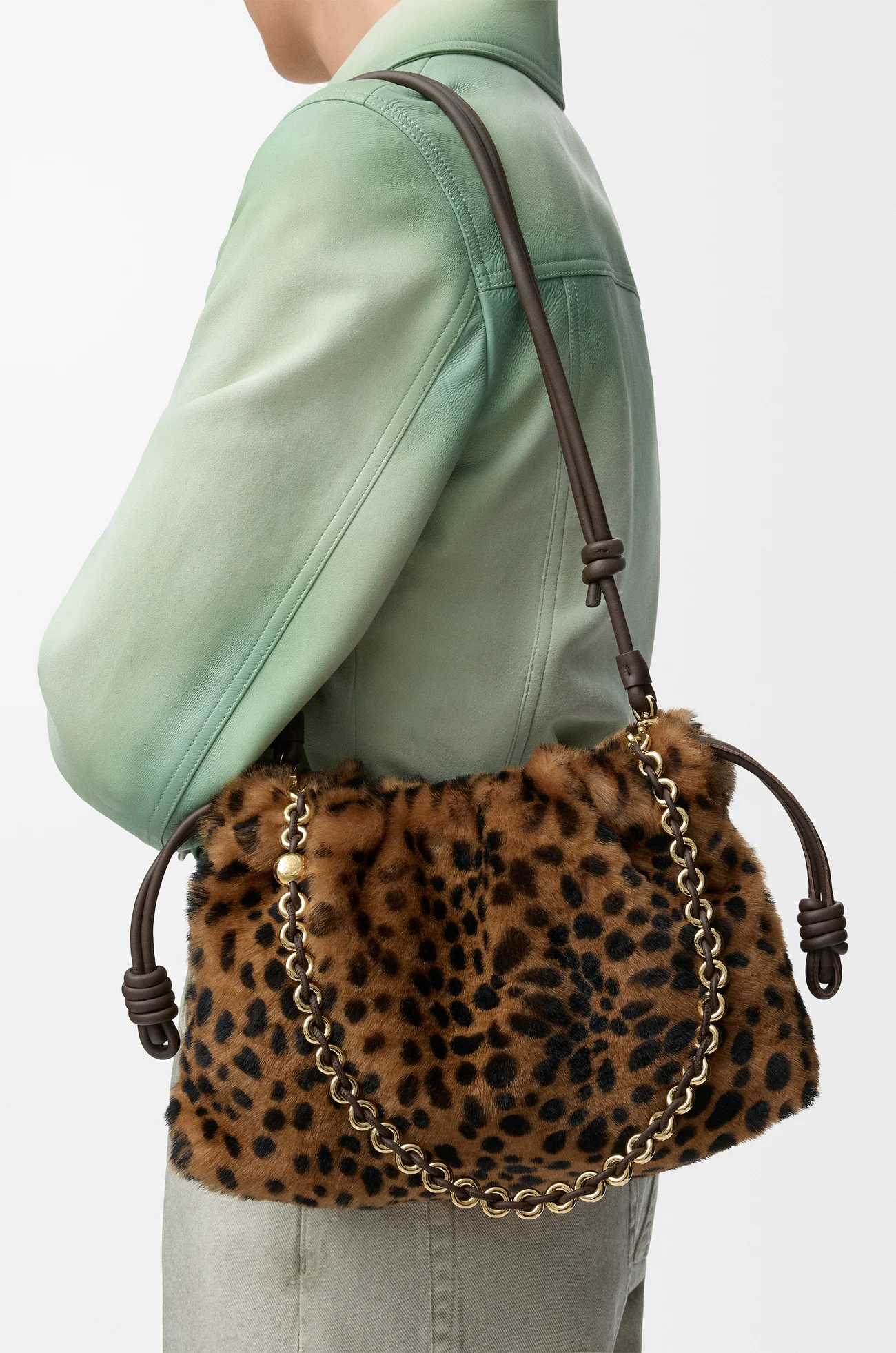 LOEWE Borsa Flamenco Purse media in shearling stampato Beige/Marrone