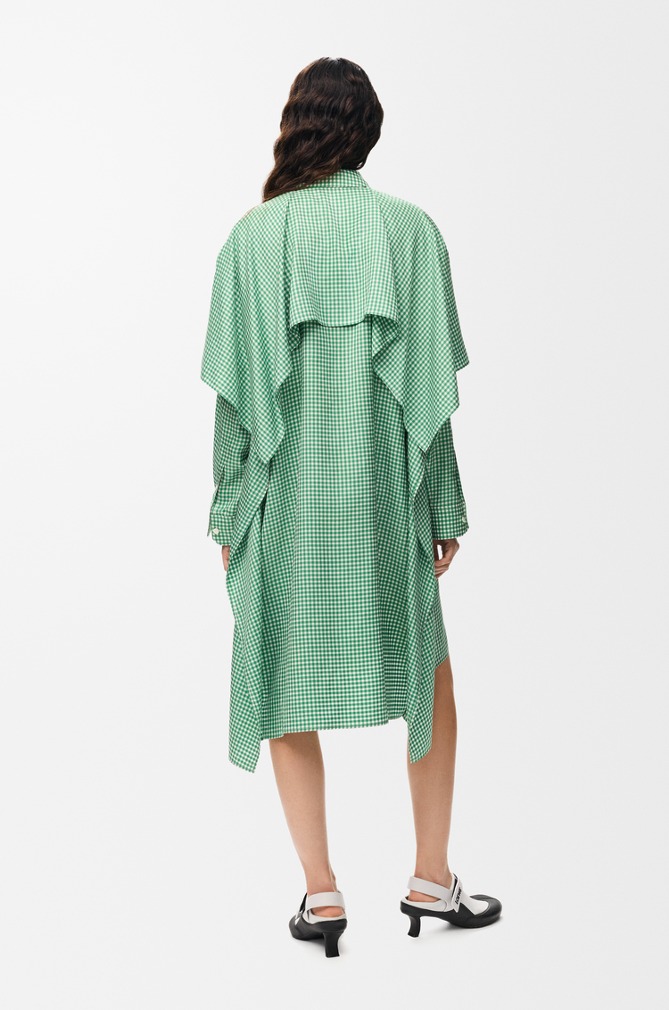 LOEWE Vestido tipo capa en seda Verde/Blanco