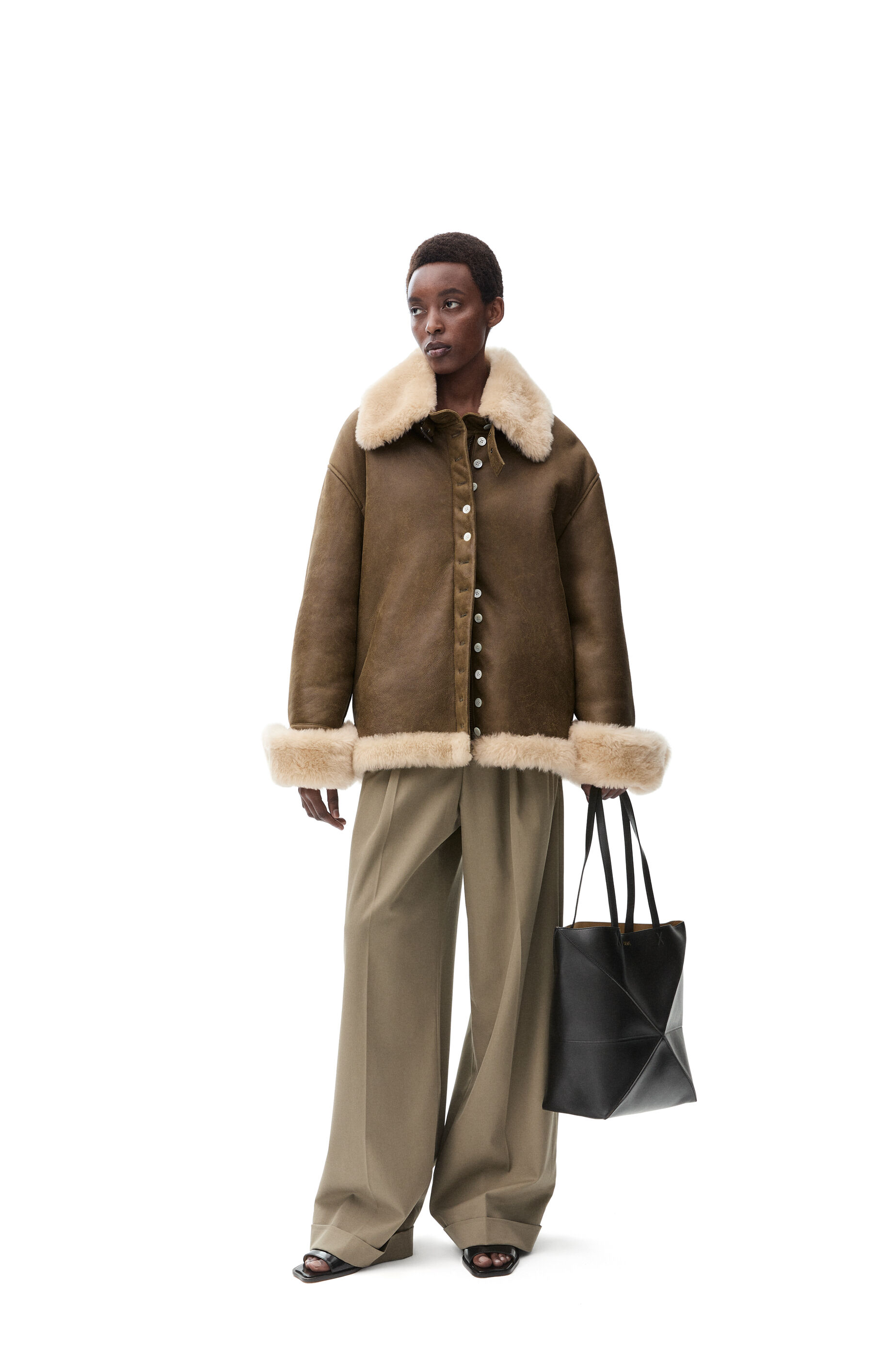 Jacket in shearling Khaki White LOEWE