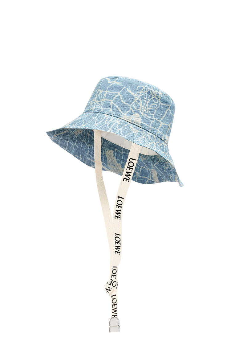 LOEWE Sombrero de pescador en tejido denim y piel de ternera con sirenas Indigo/Blanco Suave pdp_rd