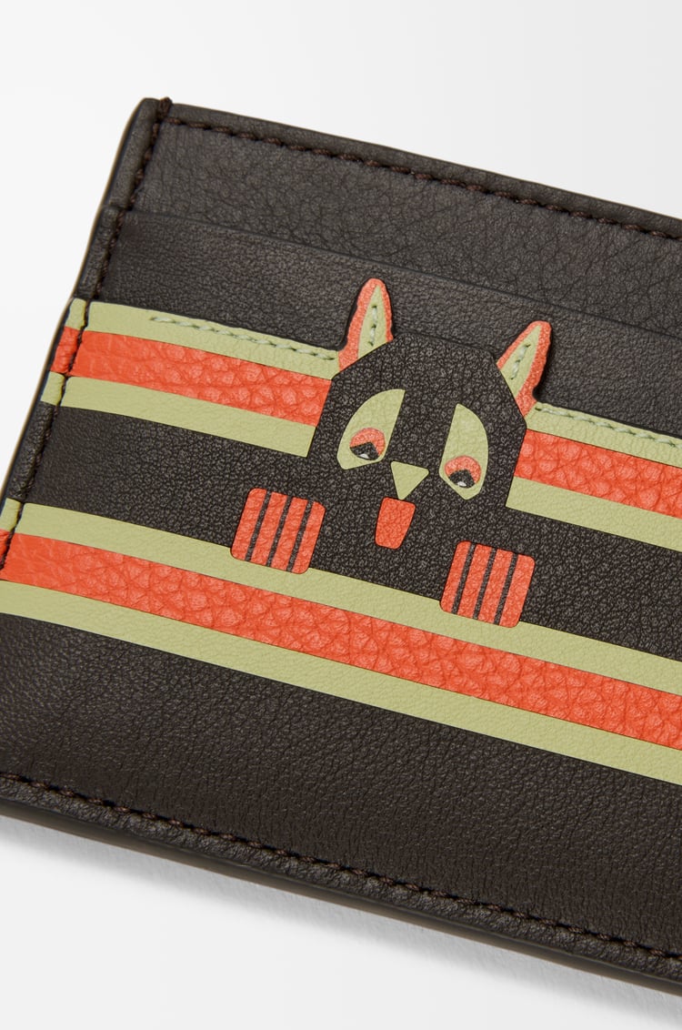 LOEWE Tarjetero liso Futurist Cat en piel de ternera Topo Oscuro/Naranja