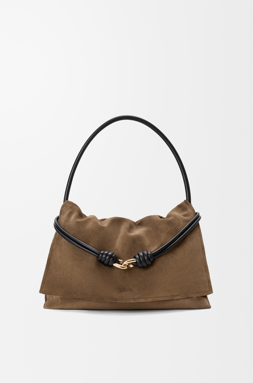 LOEWE Medium Flamenco Flap bag in suede Brownish Green/Black