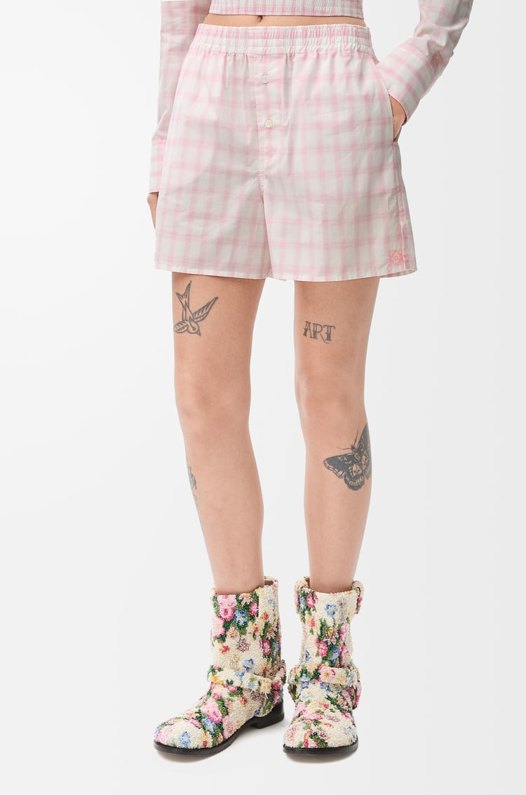 LOEWE Pantalón corto en algodón Blanco/Rosa