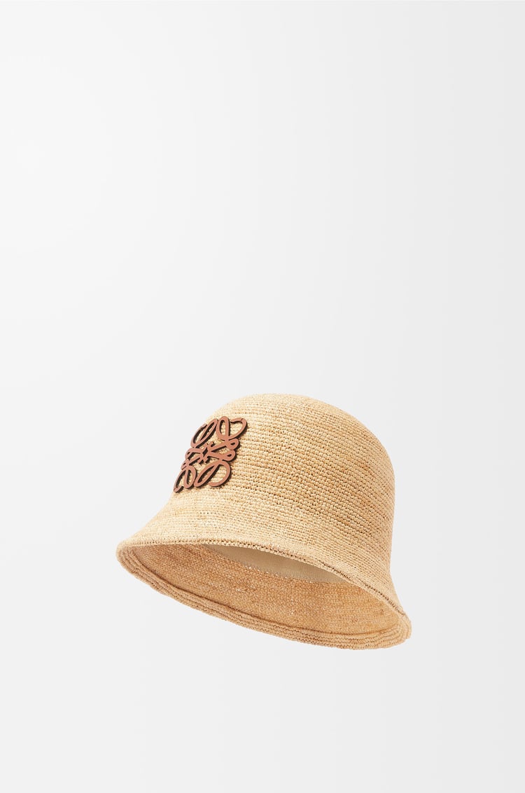 LOEWE Sombrero de pescador en rafia y piel de ternera Natural