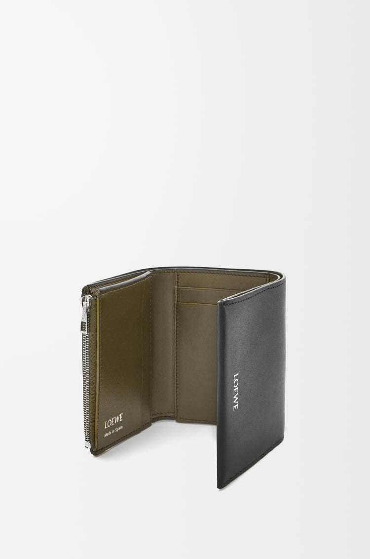 LOEWE Trifold zip wallet in shiny nappa calfskin Black/Dark Khaki