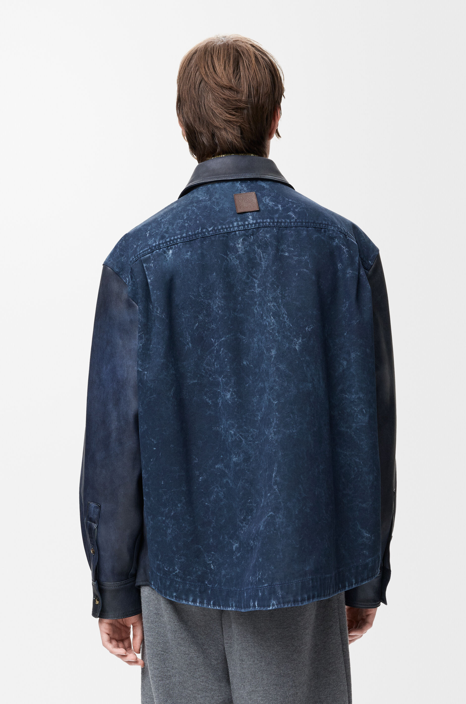 ロエベ 24SS H526Y05X30 ネイビーブルー×ブラウン コットン Check Overshirt 41 Overshirt in nappa lambskin and cotton Blue - LOEWE USA Official