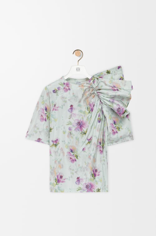 LOEWE Top drapeado en tafetán de mezcla de seda Azul Claro/Multicolor