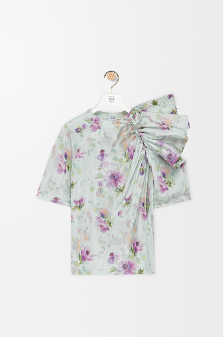 LOEWE Draped top in silk blend taffeta Light Blue/Multicolor