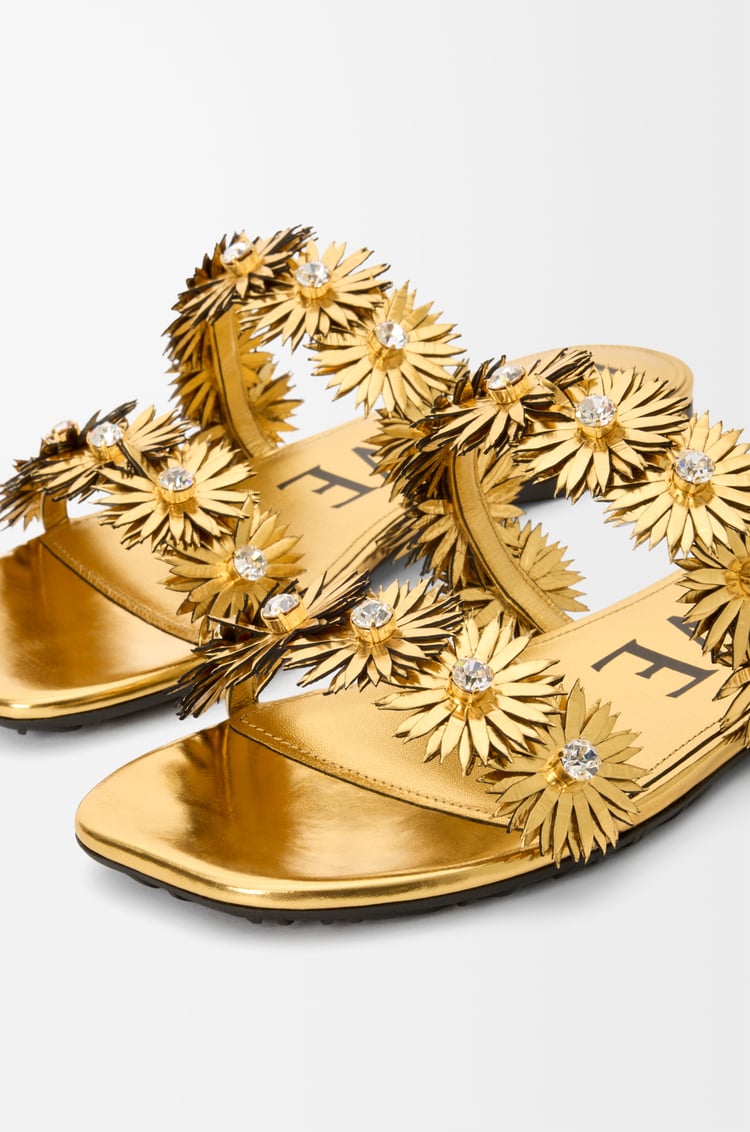 LOEWE Petal Flower sandal in calfskin and crystals Gold