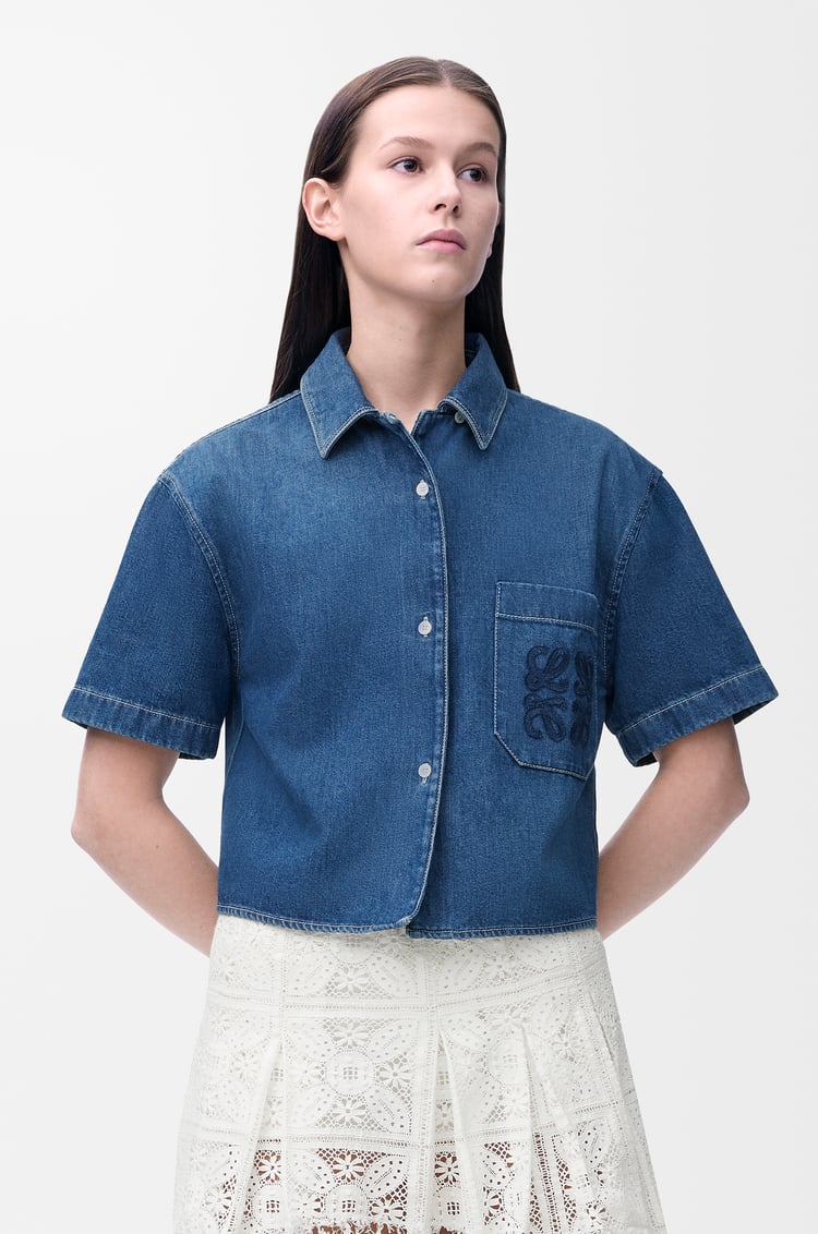 LOEWE Camisa de manga corta en tejido denim Azul Claro