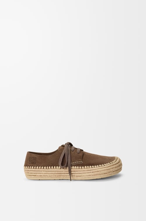 LOEWE Rio lace-up in suede and raffia Taupe