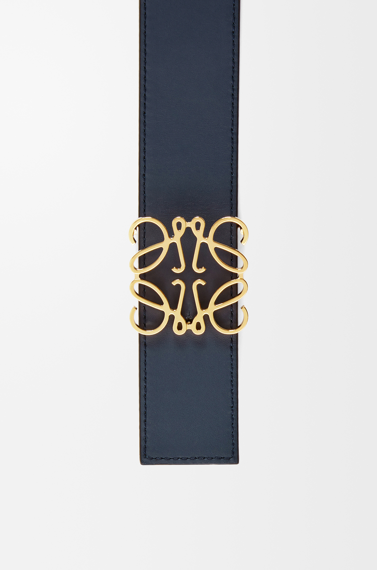 LOEWE 光滑牛皮革双面 Anagram 腰带 黑色/海洋蓝/金色