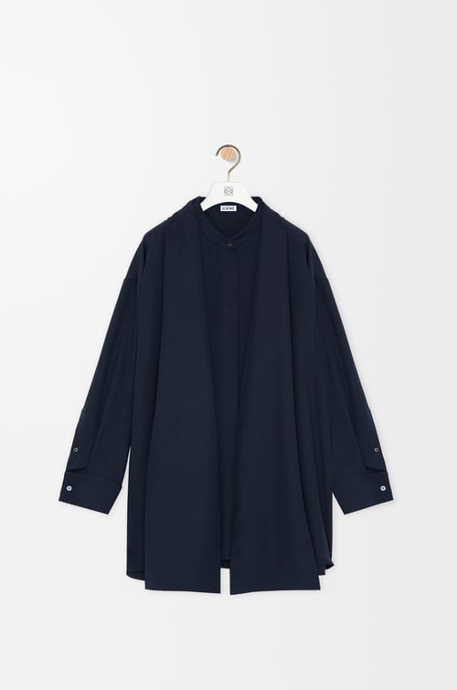 LOEWE スカーフ シャツ（シルク） ネイビーブルー