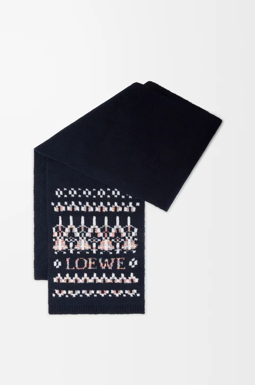 LOEWE 羊毛混纺围巾 海军蓝/多色