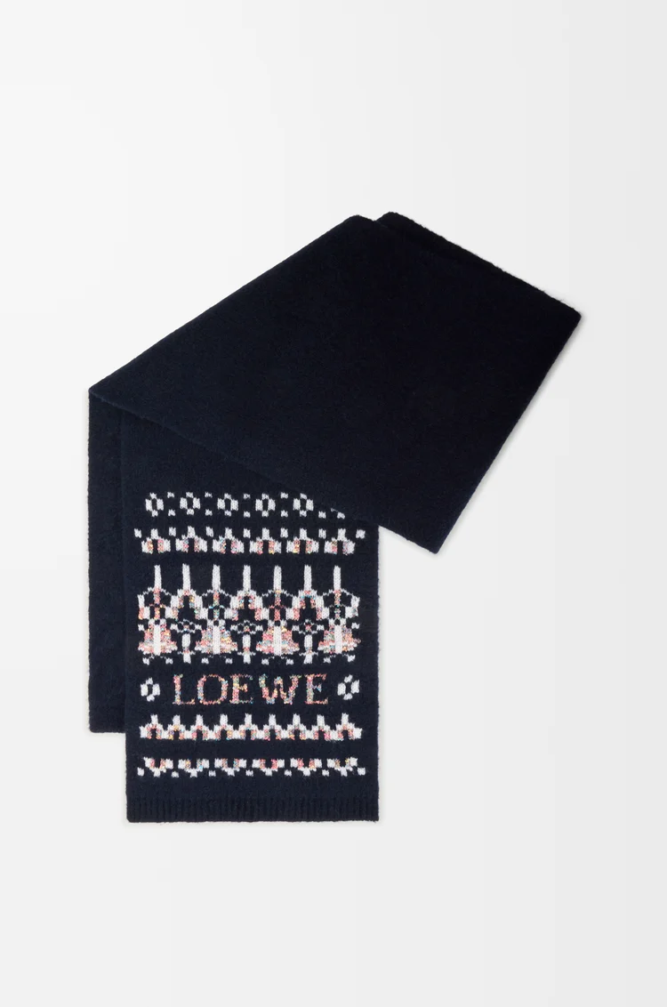 LOEWE 羊毛混纺围巾 海军蓝/多色