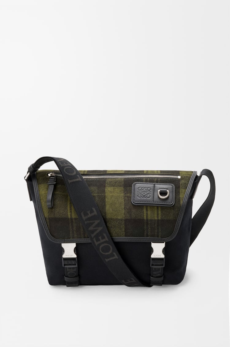 LOEWE Medium Flex messenger in canvas and brushed suede Khaki/Black