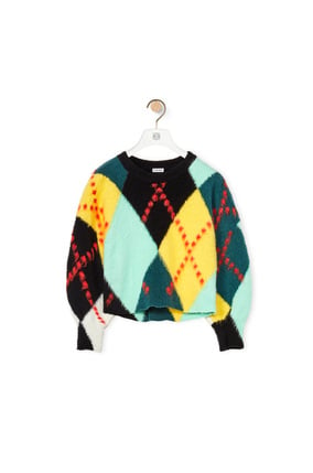 LOEWE Anagram argyle cropped sweater in cotton and wool Green/Yellow plp_rd