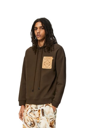 LOEWE Anagram leather patch hoodie in cotton Dark Olive Green plp_rd