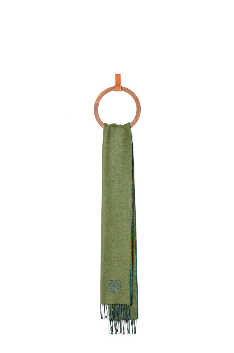LOEWE Bicolour scarf in wool and cashmere Khaki Green/Blue